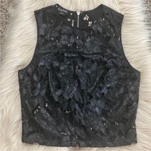Bebe Faux Leather Lace Floral Print Top